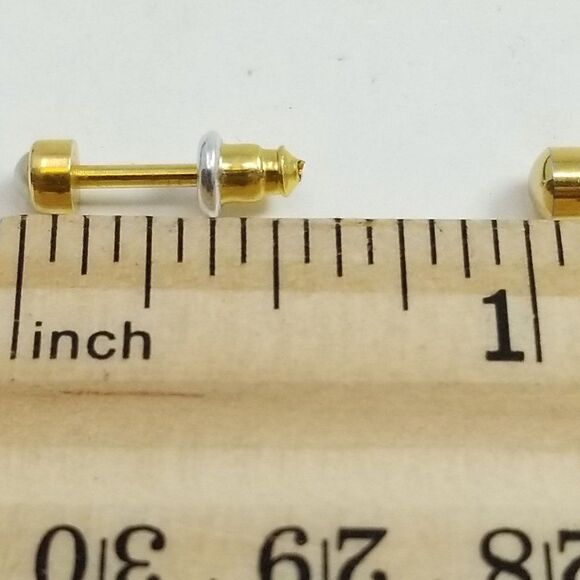 Vintage Two Gold Tone Stud Earrings, One with Faux Pearl Center, Small Minimal - Picture 4 of 5